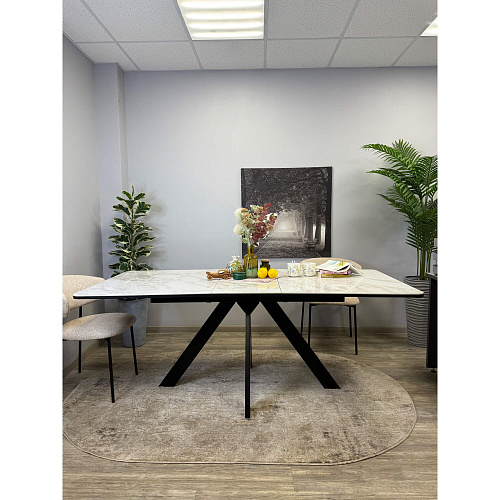 Стол обеденный Kenner DL1600 черный/керамика мрамор белый глянец