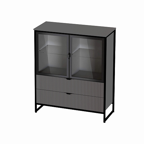 Тумба Нора 2 двери и 2 ящика с витринами Металл Бруклин/Графит