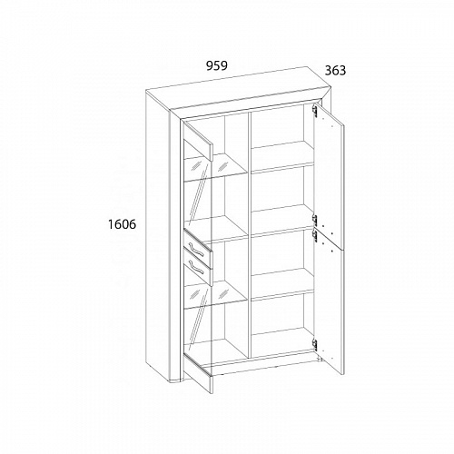 Шкаф-витрина 2V2D OLIVIA Вудлайн крем/дуб анкона