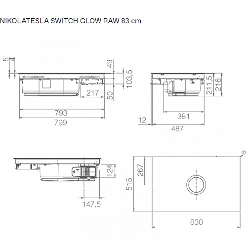 Варочная панель с вытяжкой ELICA NIKOLATESLA SWITCH GLOW RAW BR/A/83-PRF0200583