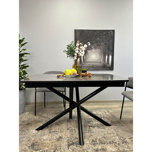 Стол обеденный Kenner DF1250 черный/керамика мрамор серый глянец