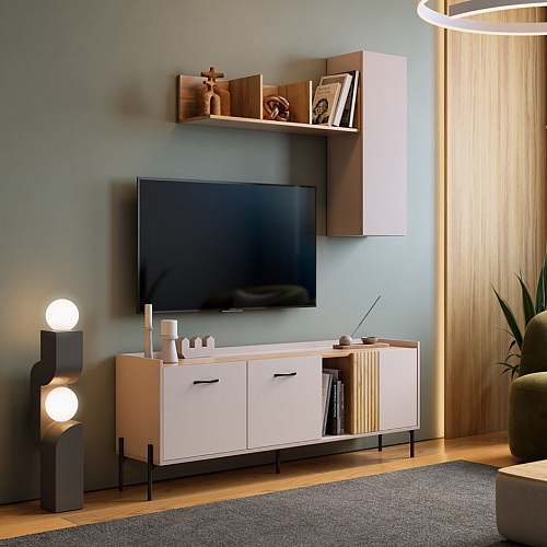 Полка навесная Рич 2 дуб крафт золотой