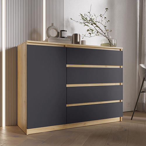 Комод ВЕГА Люкс 1Д-4Я Дуб Вотан/Графит