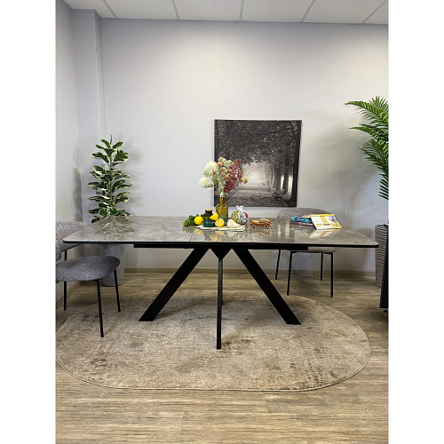 Стол обеденный Kenner DL1600 черный/керамика мрамор серый глянец