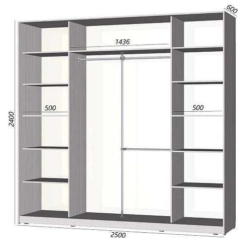 Шкаф-купе Старт 3-дверный МДФ без зеркала 2500 (высота 2400, глубина 600)