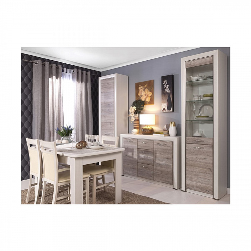 Шкаф-витрина 1V1D OLIVIA Вудлайн крем/дуб анкона