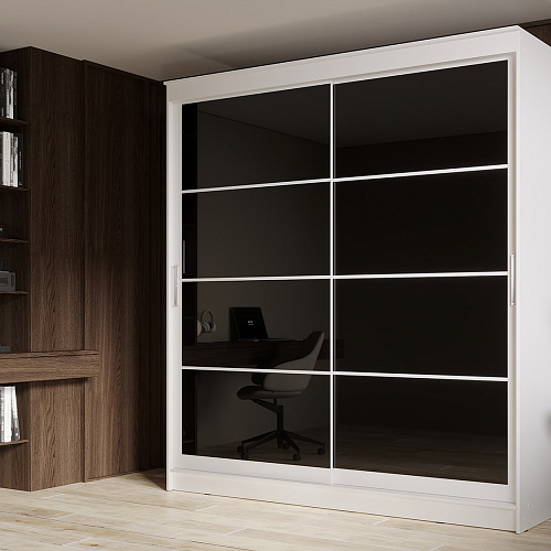 Шкаф-купе ГРАНД 1 2,0 Белый гладкий/Лакобель черный