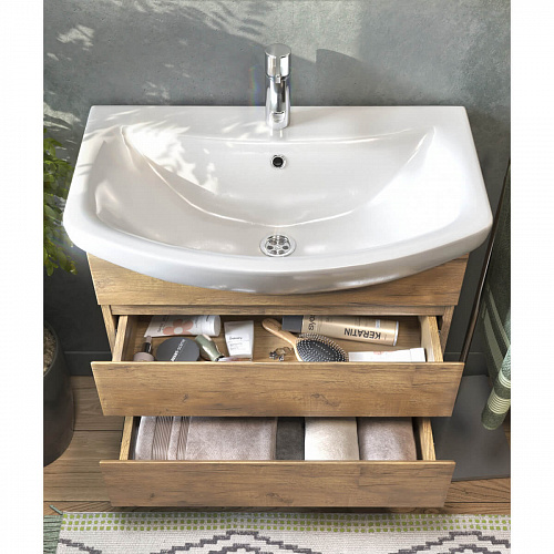 Тумба под раковину Wing 700-0-2 навесная дуб золотой с умывальником